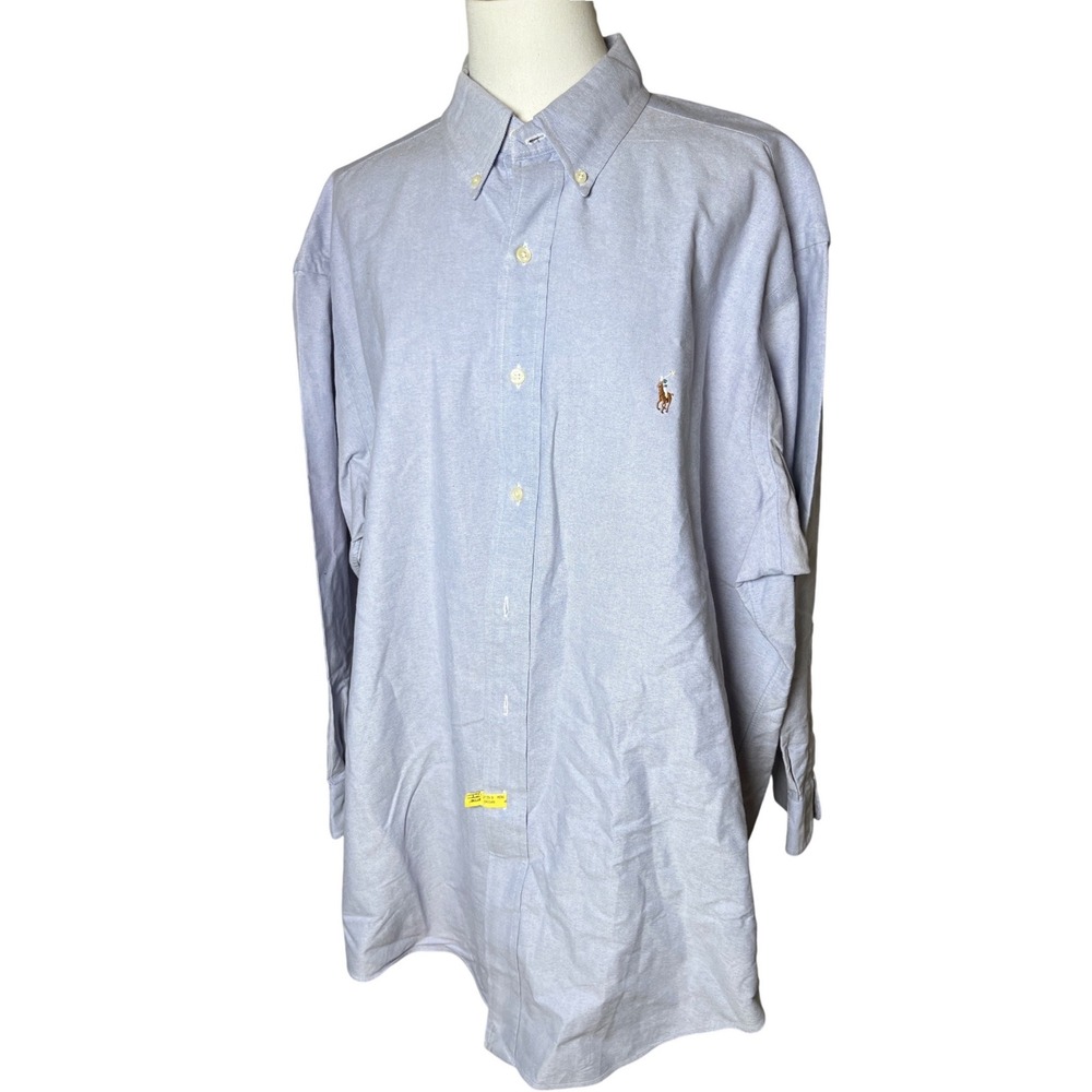 Oxford Button Down Shirt Blue Ralph Lauren‎ Yarmouth Cotton Mens 17.5 32 33